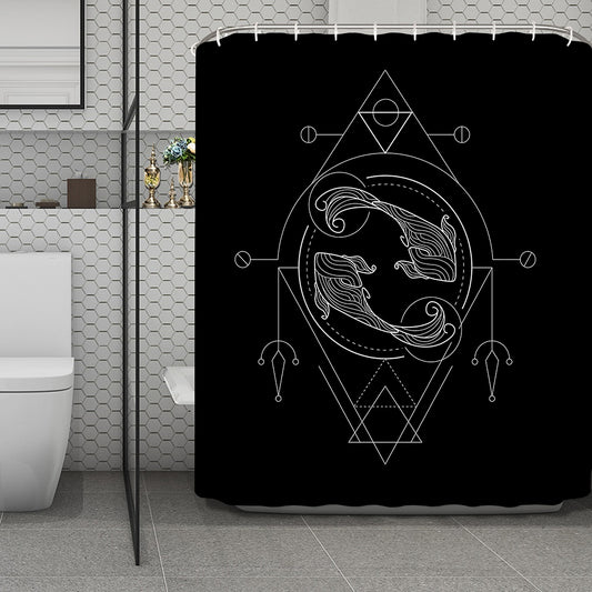 Black And White Pisces Sign Print Polyester Shower Curtain