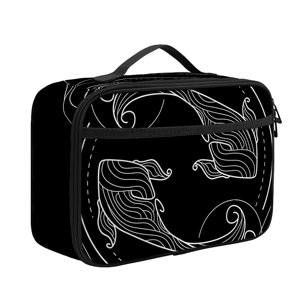 Black And White Pisces Sign Print Portable Lunch Bag