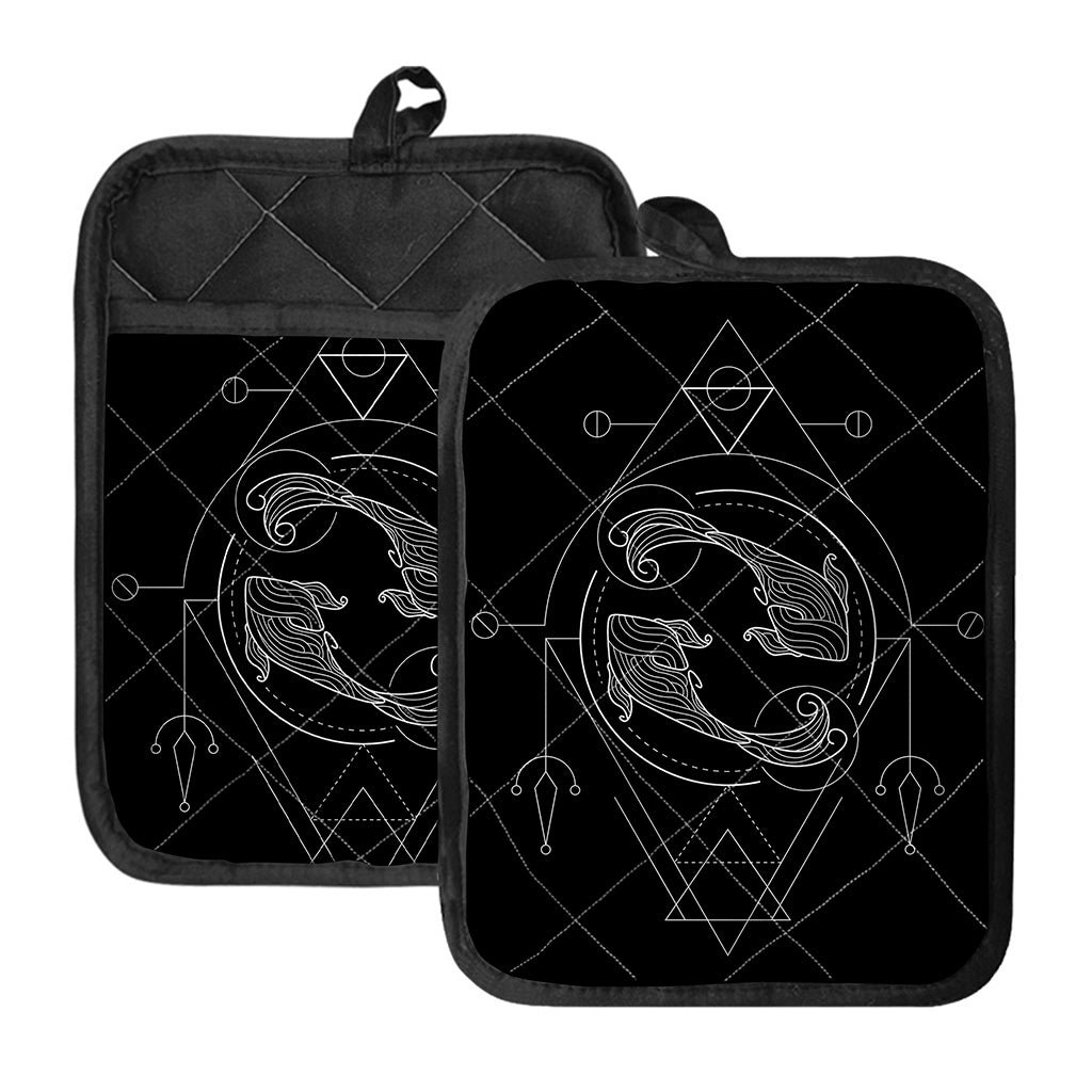 Black And White Pisces Sign Print Pot Holders With Pocket