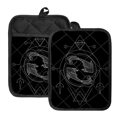 Black And White Pisces Sign Print Pot Holders With Pocket