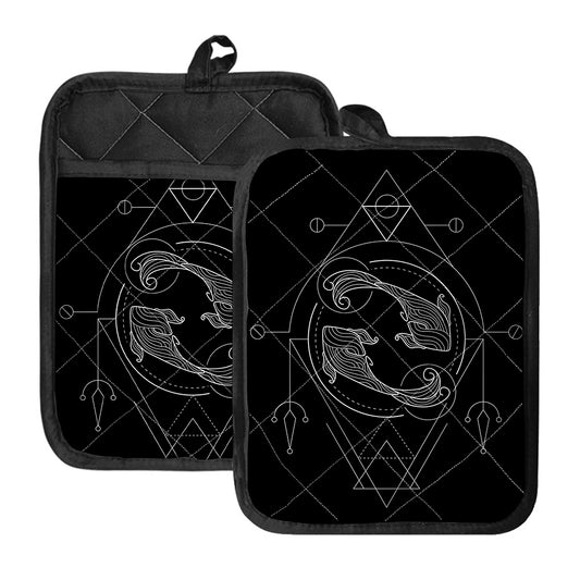 Black And White Pisces Sign Print Pot Holders With Pocket