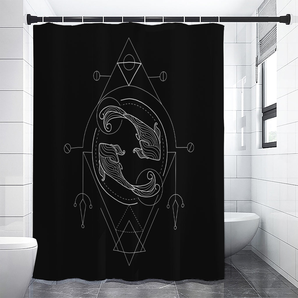 Black And White Pisces Sign Print Premium Shower Curtain