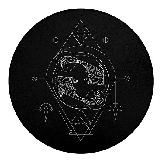 Black And White Pisces Sign Print Round Blanket