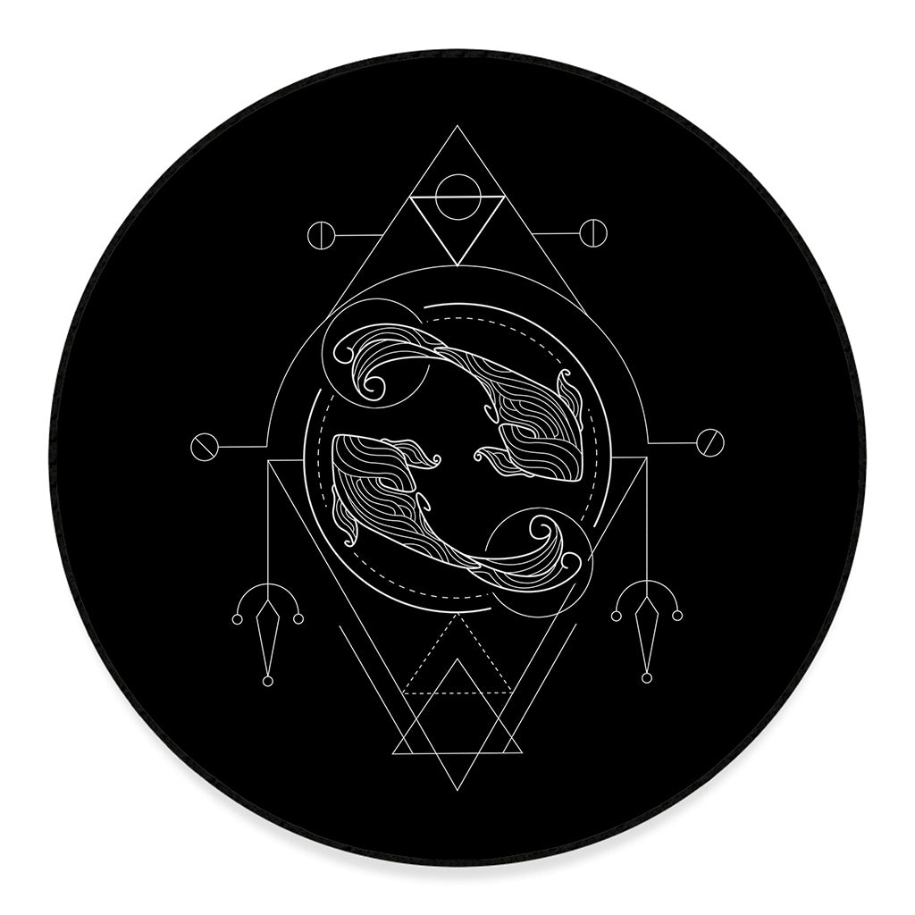 Black And White Pisces Sign Print Round Floor Mat