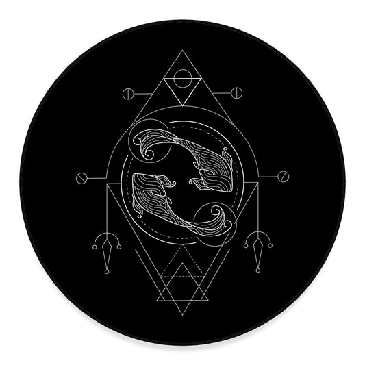 Black And White Pisces Sign Print Round Floor Mat