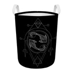 Black And White Pisces Sign Print Round Laundry Basket