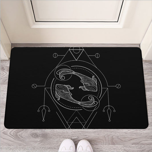 Black And White Pisces Sign Print Rubber Doormat