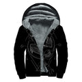 Black And White Pisces Sign Print Sherpa Lined Zip Up Hoodie