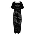 Black And White Pisces Sign Print Short Sleeve Long Nightdress