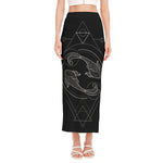 Black And White Pisces Sign Print Side Slit Maxi Skirt