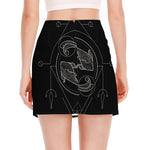 Black And White Pisces Sign Print Side Slit Mini Skirt