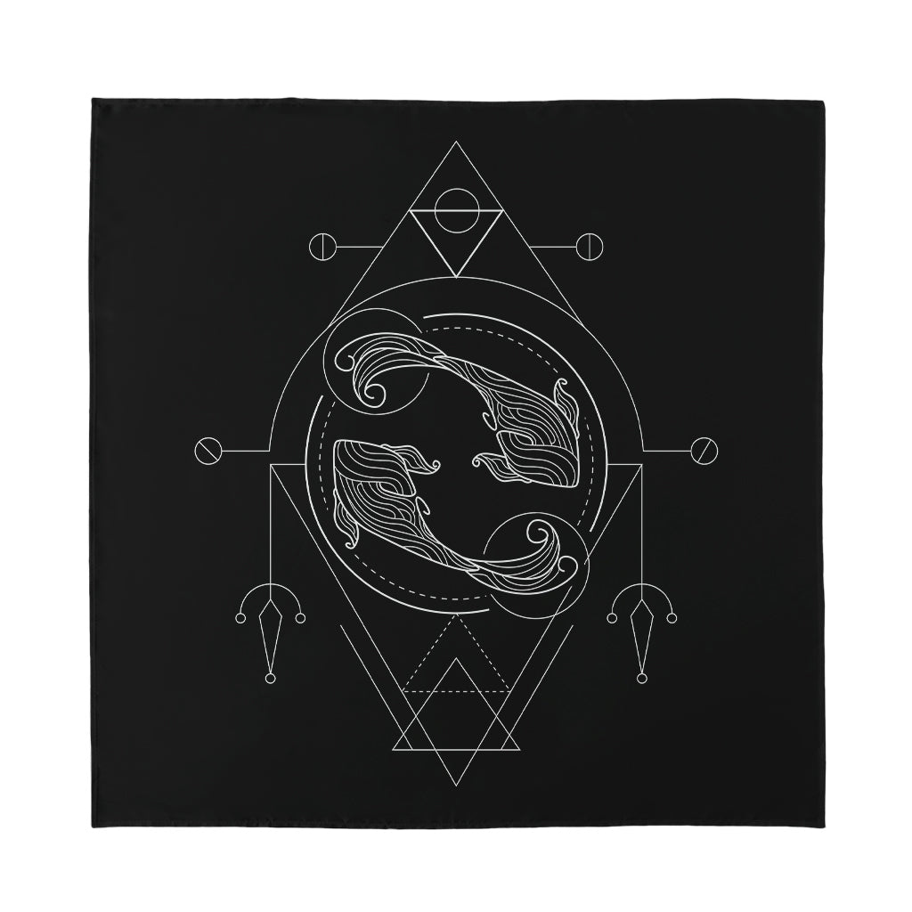 Black And White Pisces Sign Print Silk Bandana