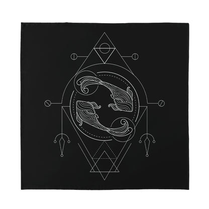 Black And White Pisces Sign Print Silk Bandana
