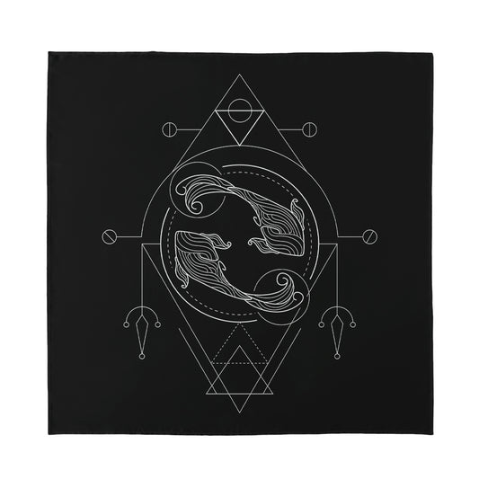 Black And White Pisces Sign Print Silk Bandana