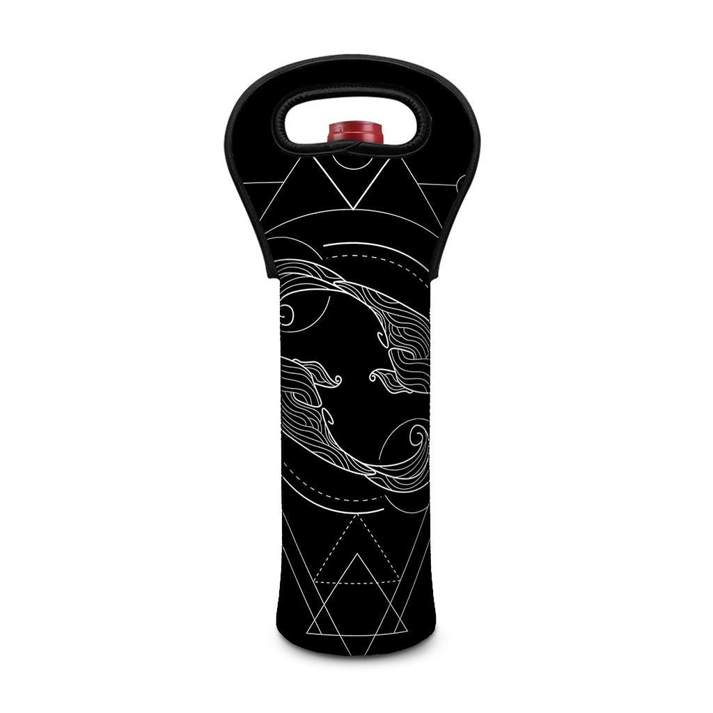 Black And White Pisces Sign Print Single Neoprene Wine Tote