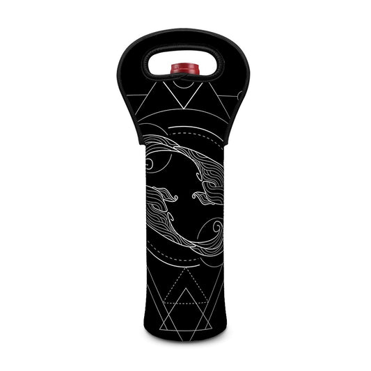 Black And White Pisces Sign Print Single Neoprene Wine Tote