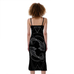 Black And White Pisces Sign Print Slim Fit Midi Cami Dress