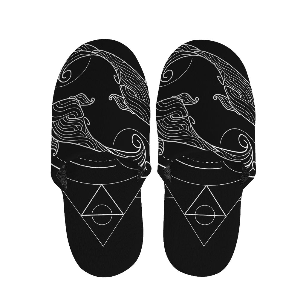 Black And White Pisces Sign Print Slippers