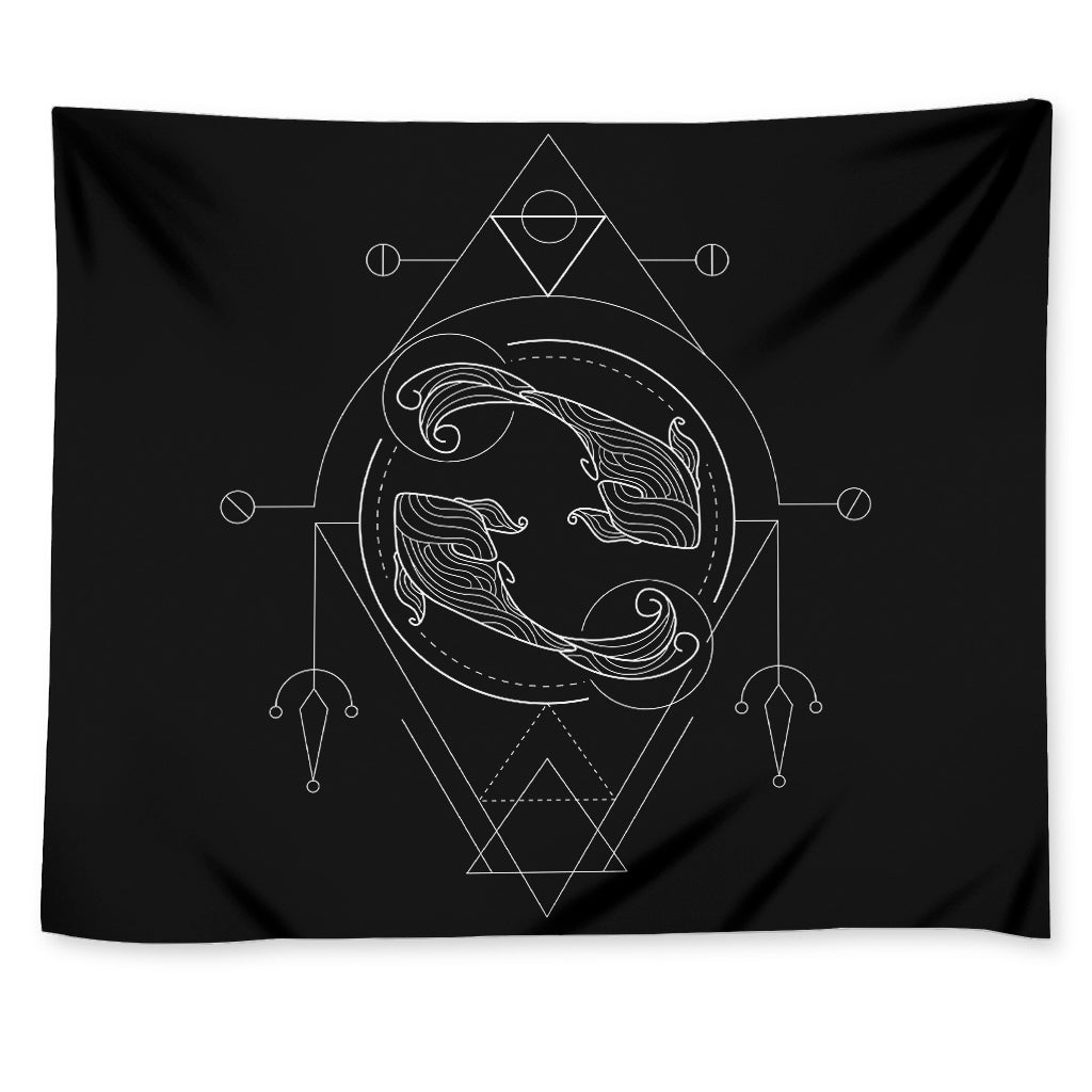 Black And White Pisces Sign Print Tapestry