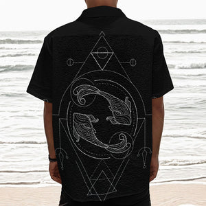 Black And White Pisces Sign Print Textured Short Sleeve Shirt