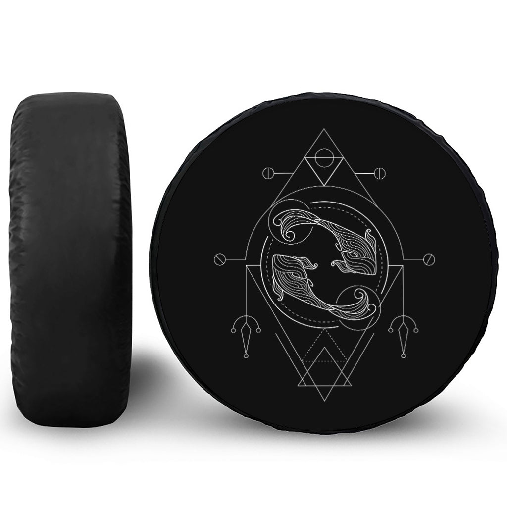 Black And White Pisces Sign Print Tire Cover