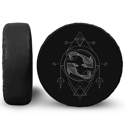 Black And White Pisces Sign Print Tire Cover