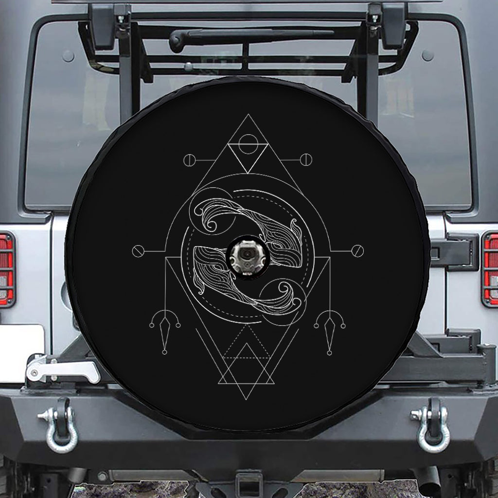 Black And White Pisces Sign Print Tire Cover With Camera Hole