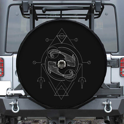Black And White Pisces Sign Print Tire Cover With Camera Hole