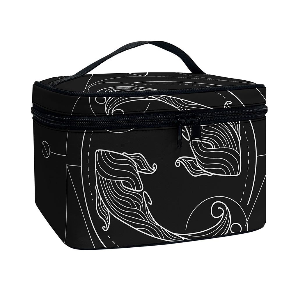 Black And White Pisces Sign Print Travel Makeup Bag