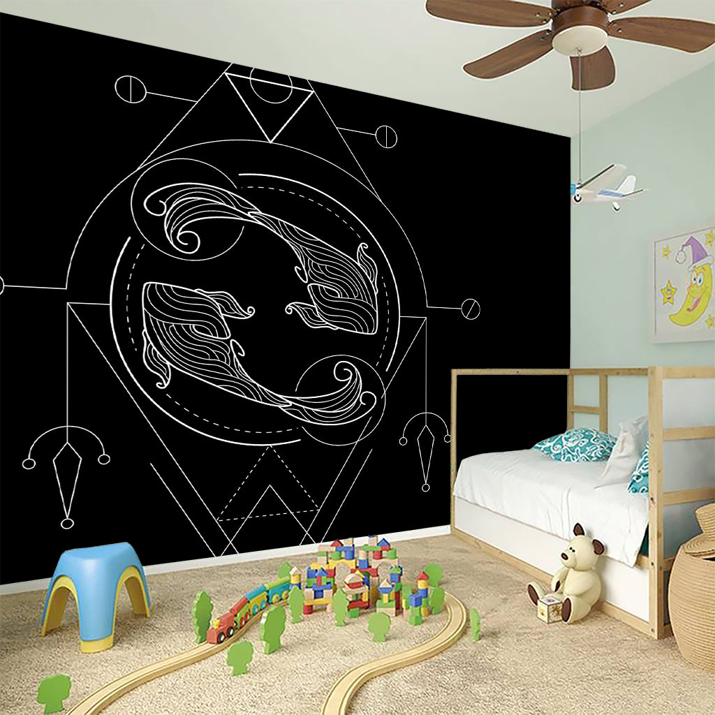 Black And White Pisces Sign Print Wall Sticker