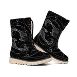 Black And White Pisces Sign Print Winter Boots