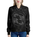 Black And White Pisces Sign Print Women's Bomber Jacket