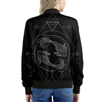 Black And White Pisces Sign Print Women's Bomber Jacket