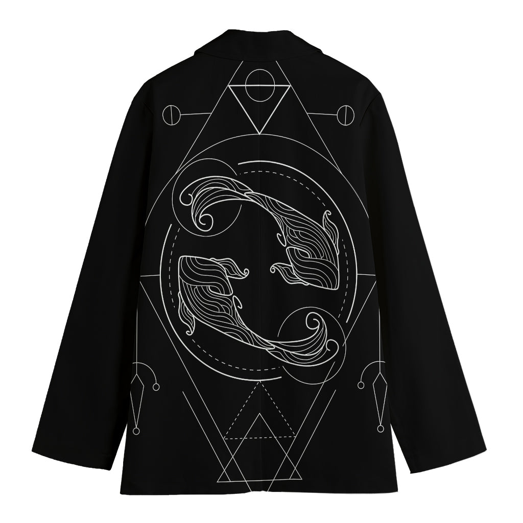 Black And White Pisces Sign Print Women's Cotton Blazer