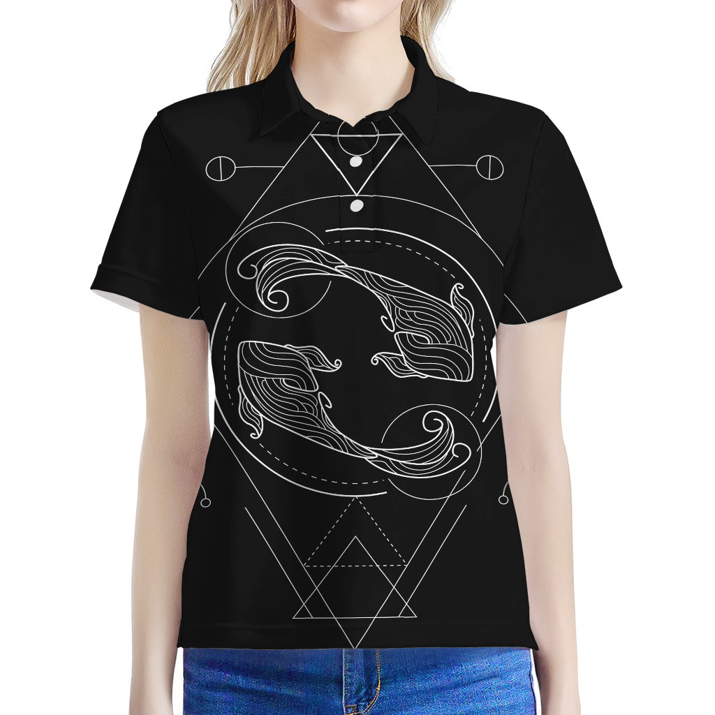 Black And White Pisces Sign Print Women's Polo Shirt