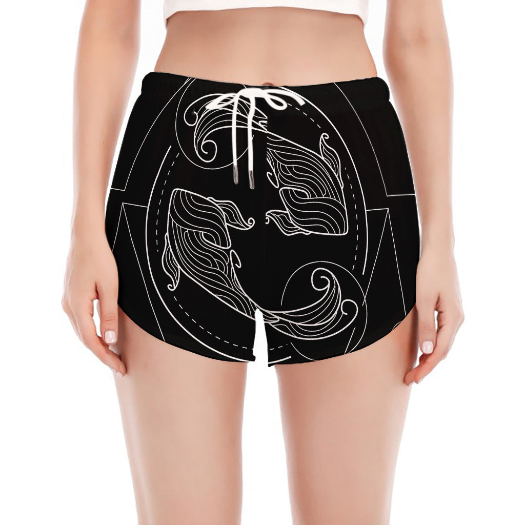 Black And White Pisces Sign Print Women's Split Running Shorts