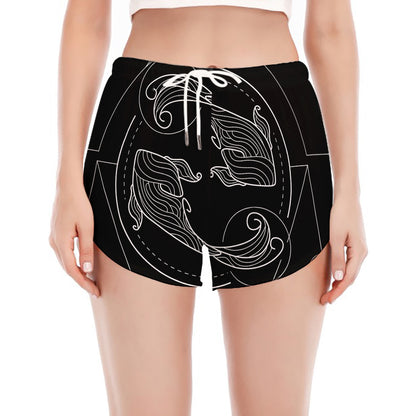 Black And White Pisces Sign Print Women's Split Running Shorts