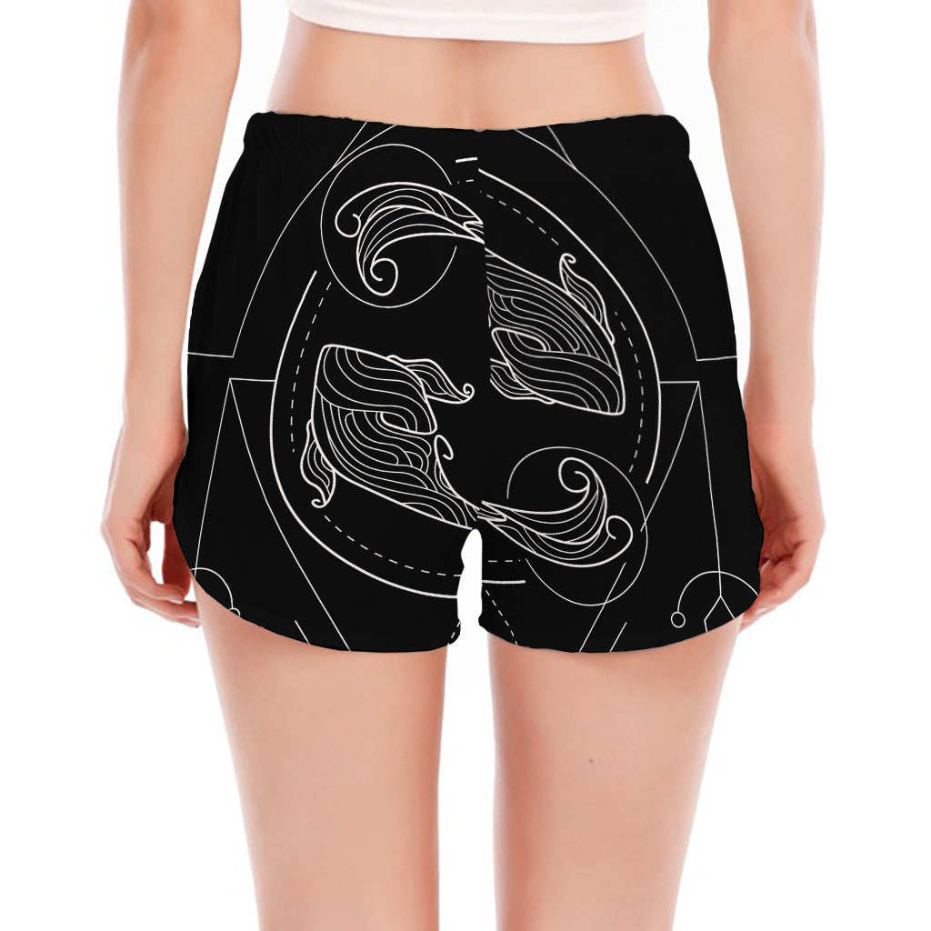 Black And White Pisces Sign Print Women's Split Running Shorts