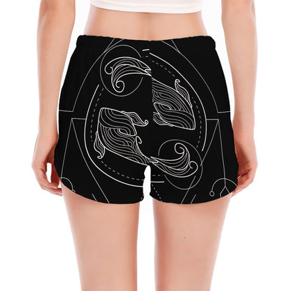 Black And White Pisces Sign Print Women's Split Running Shorts