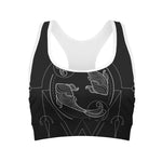 Black And White Pisces Sign Print Women's Sports Bra