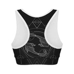 Black And White Pisces Sign Print Women's Sports Bra