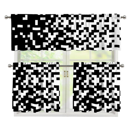 Black And White Pixel Pattern Print 3 Piece Kitchen Curtains