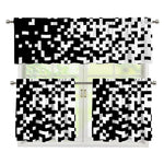 Black And White Pixel Pattern Print 3 Piece Kitchen Curtains