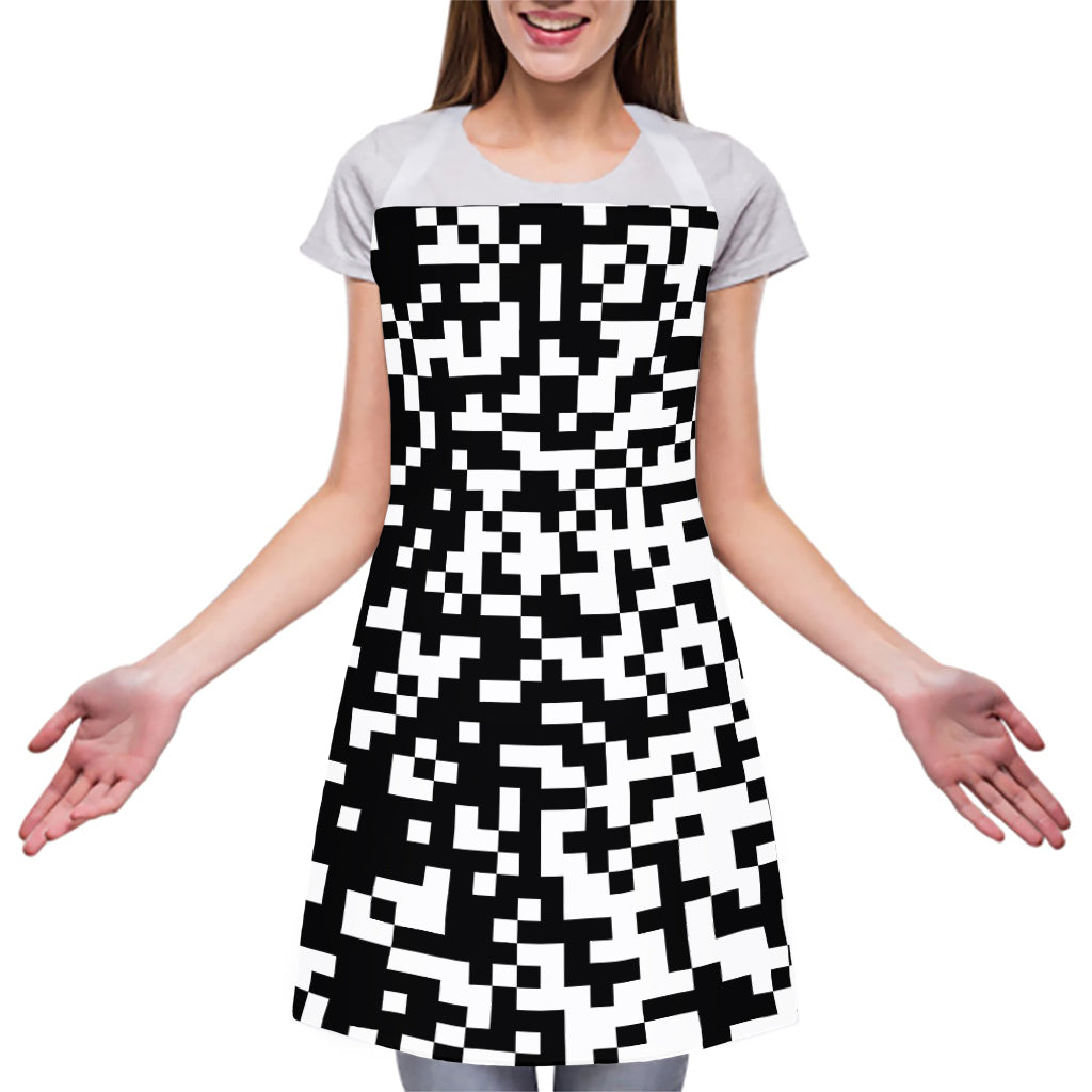 Black And White Pixel Pattern Print Adjustable Apron