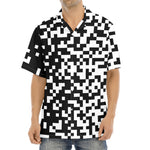 Black And White Pixel Pattern Print Aloha Shirt