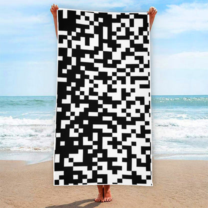 Black And White Pixel Pattern Print Beach Towel