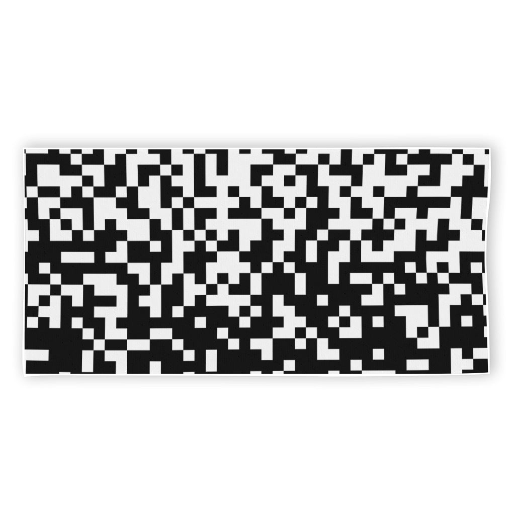Black And White Pixel Pattern Print Beach Towel