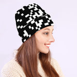 Black And White Pixel Pattern Print Beanie