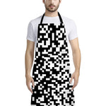 Black And White Pixel Pattern Print Bib Apron With Pocket