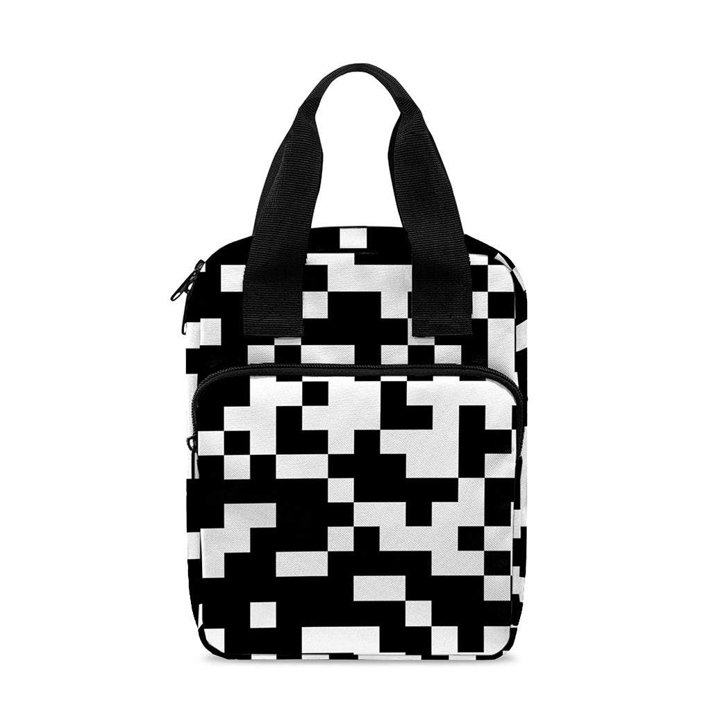 Black And White Pixel Pattern Print Bible Tote Bag